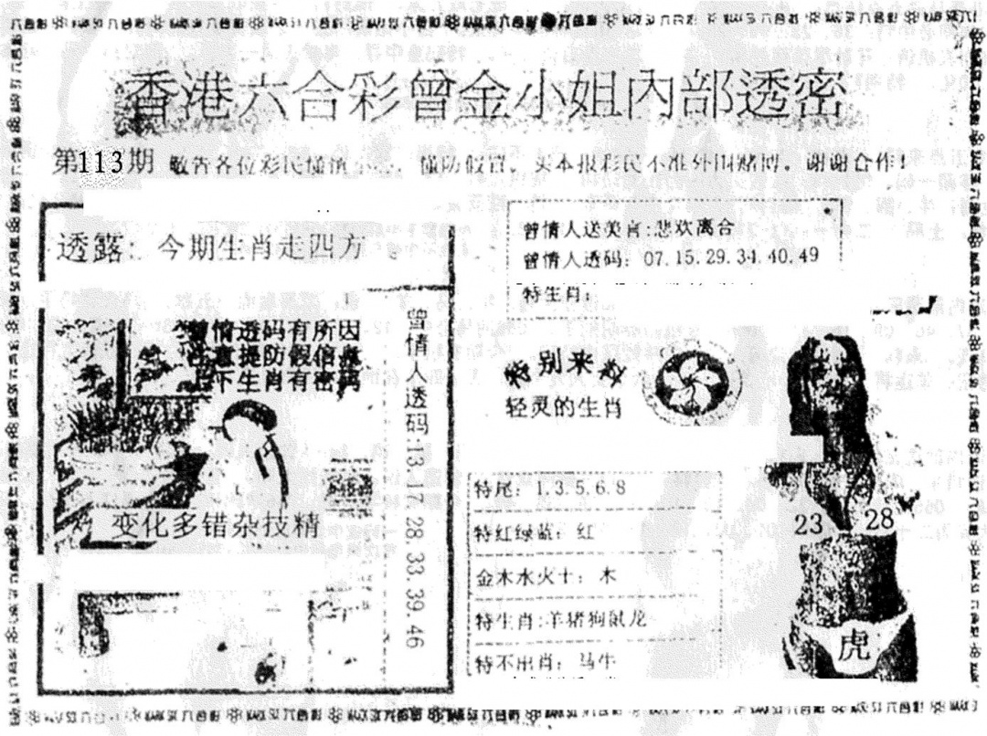 六合彩113期曾金小姐A(黑白)