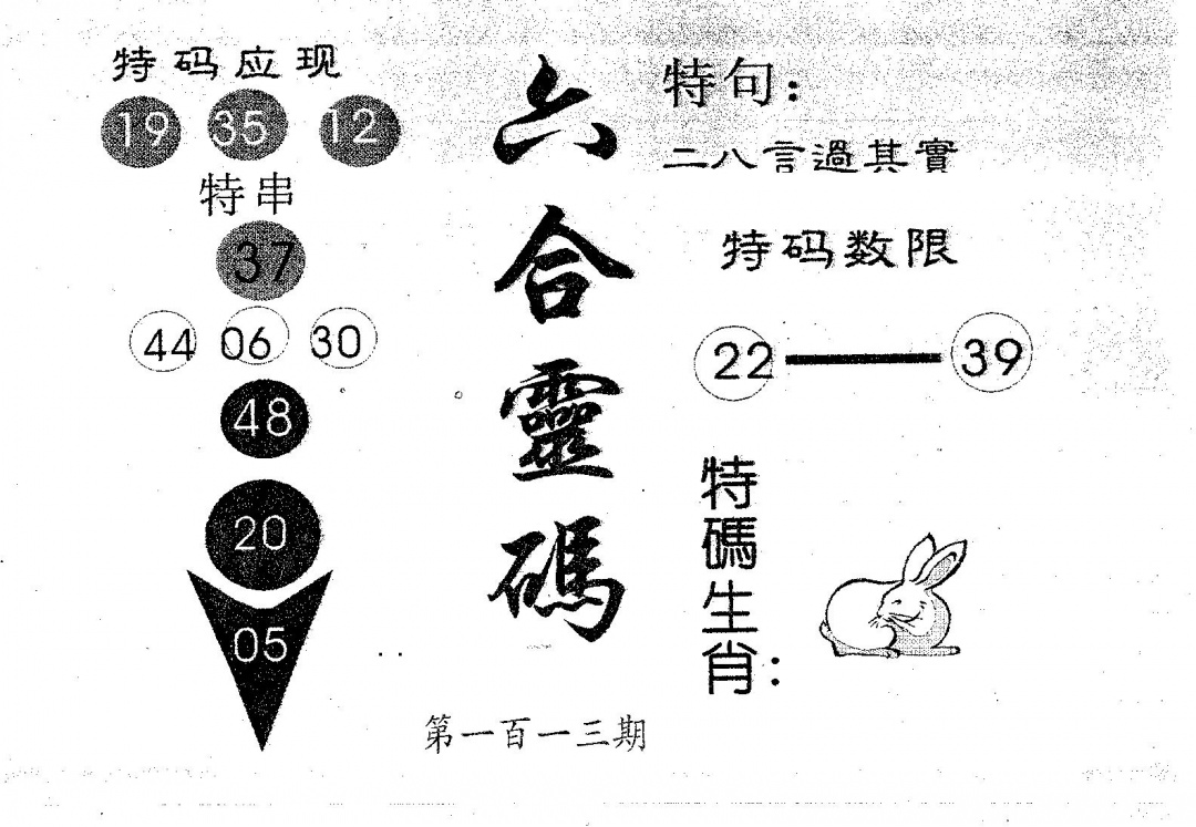 六合彩113期六合灵码(黑白)