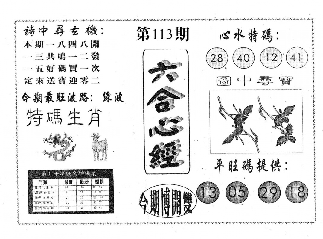 六合彩113期六合心经(黑白)
