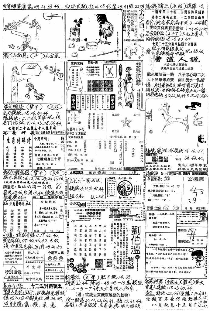 六合彩113期新版手写综合资料A(黑白)