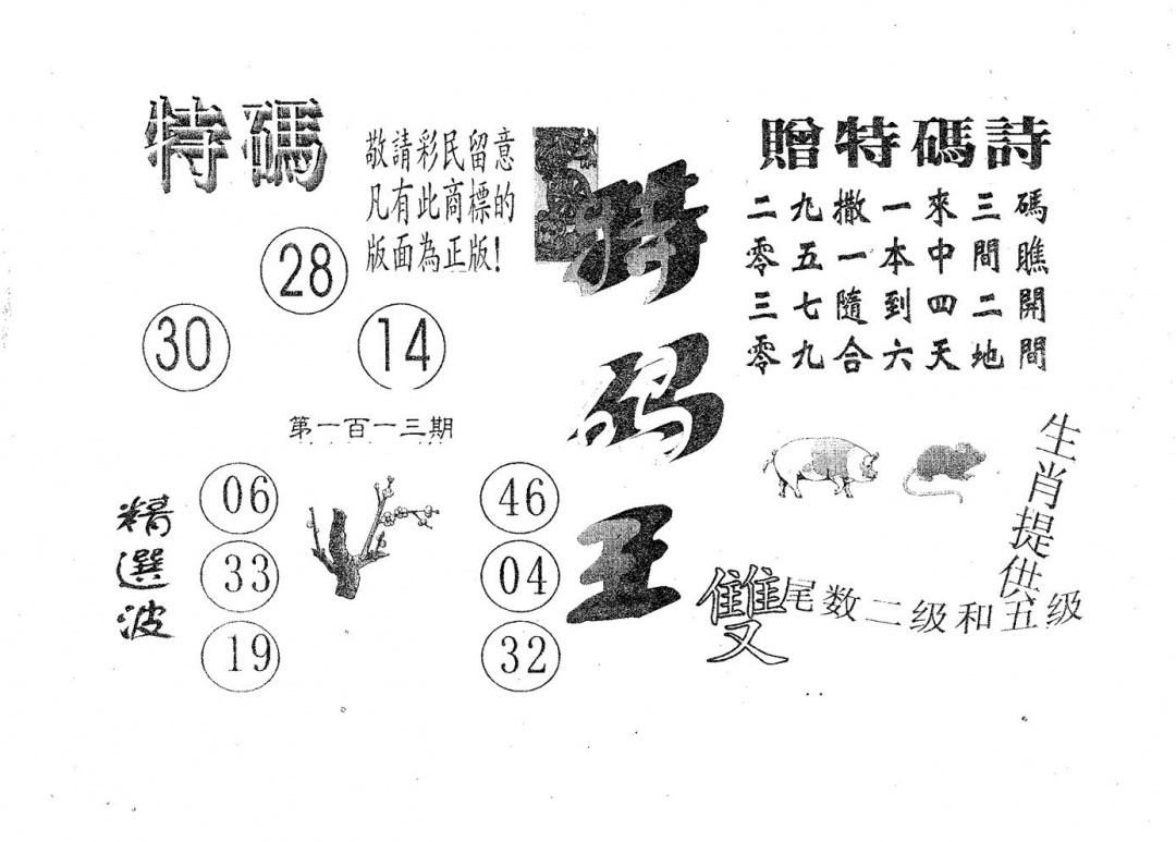 六合彩113期特码王A(黑白)