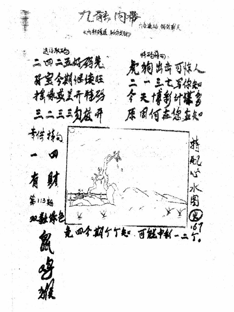 六合彩113期香港九龙传真3(手写版)(黑白)