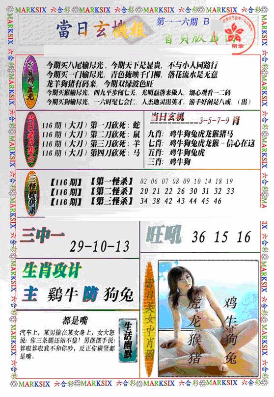 六合彩116期当日特码玄机B(新)(黑白)