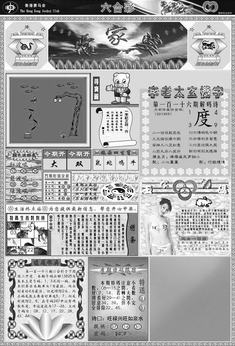 六合彩116期正版管家婆(黑白)