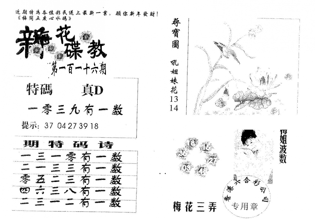 六合彩116期新花碟教(黑白)