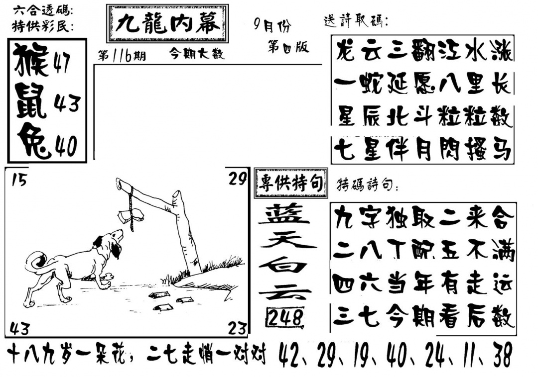 六合彩116期香港九龙传真-3(新图)(黑白)