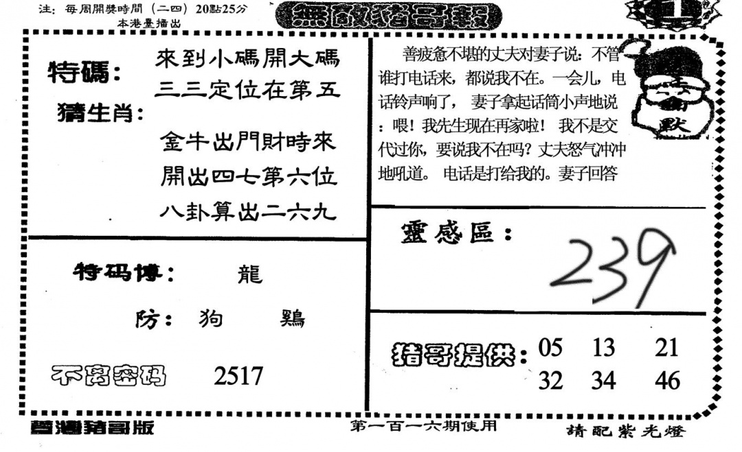 六合彩116期老版无敌猪哥(黑白)