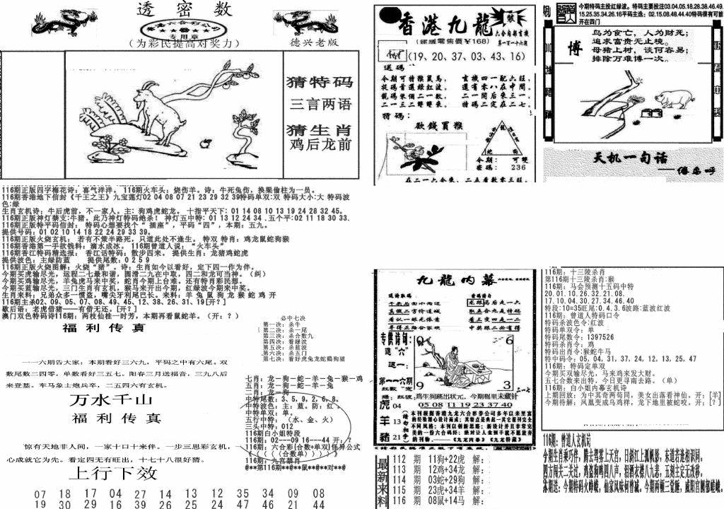 六合彩116期新透密数A(新)(黑白)