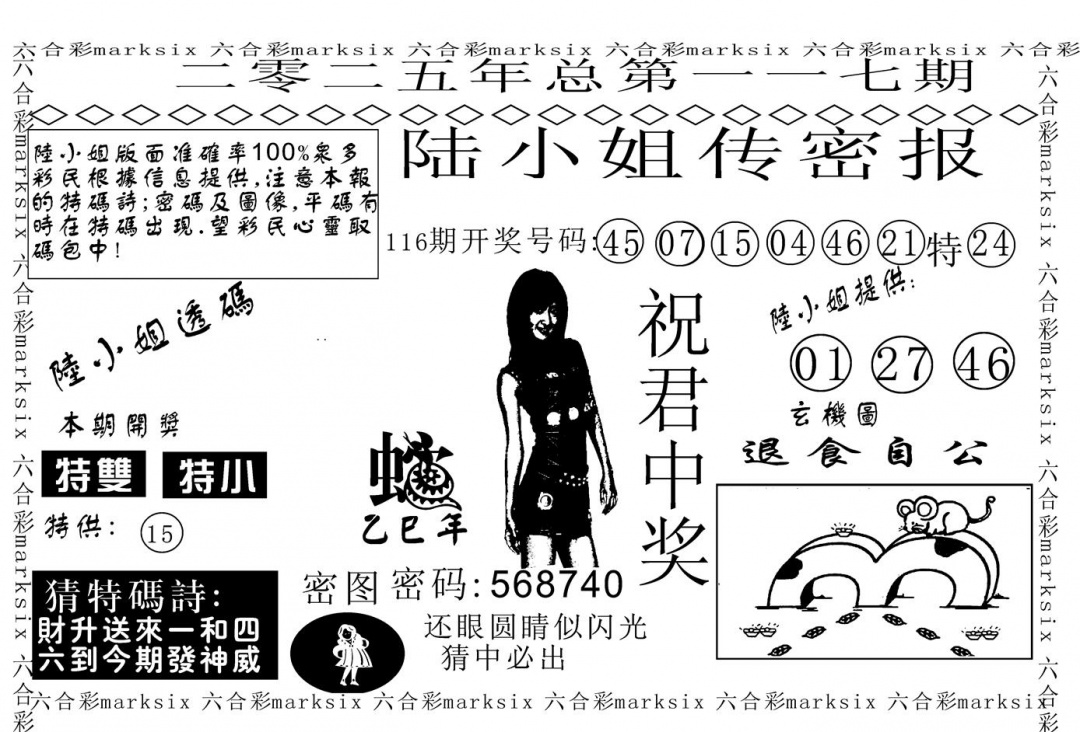 六合彩117期陆小姐传密A(黑白)