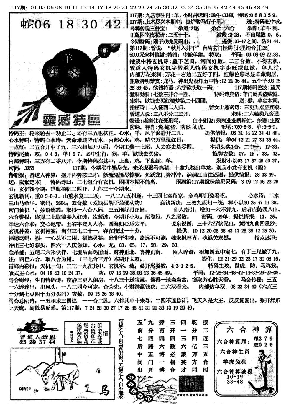 六合彩117期平西版彩霸王B(黑白)