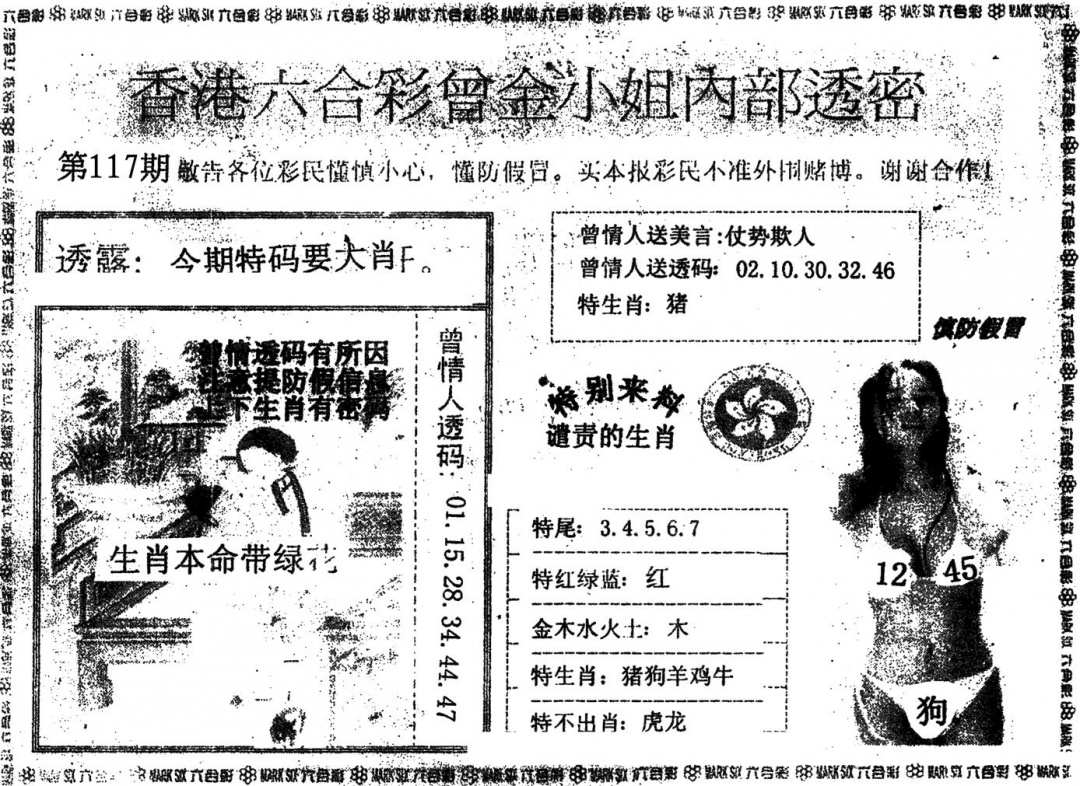 六合彩117期曾金小姐A(黑白)