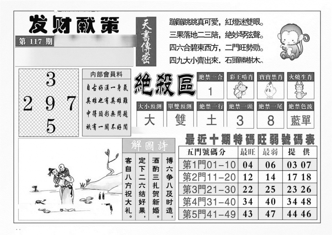 六合彩117期发财献策(特准)(黑白)