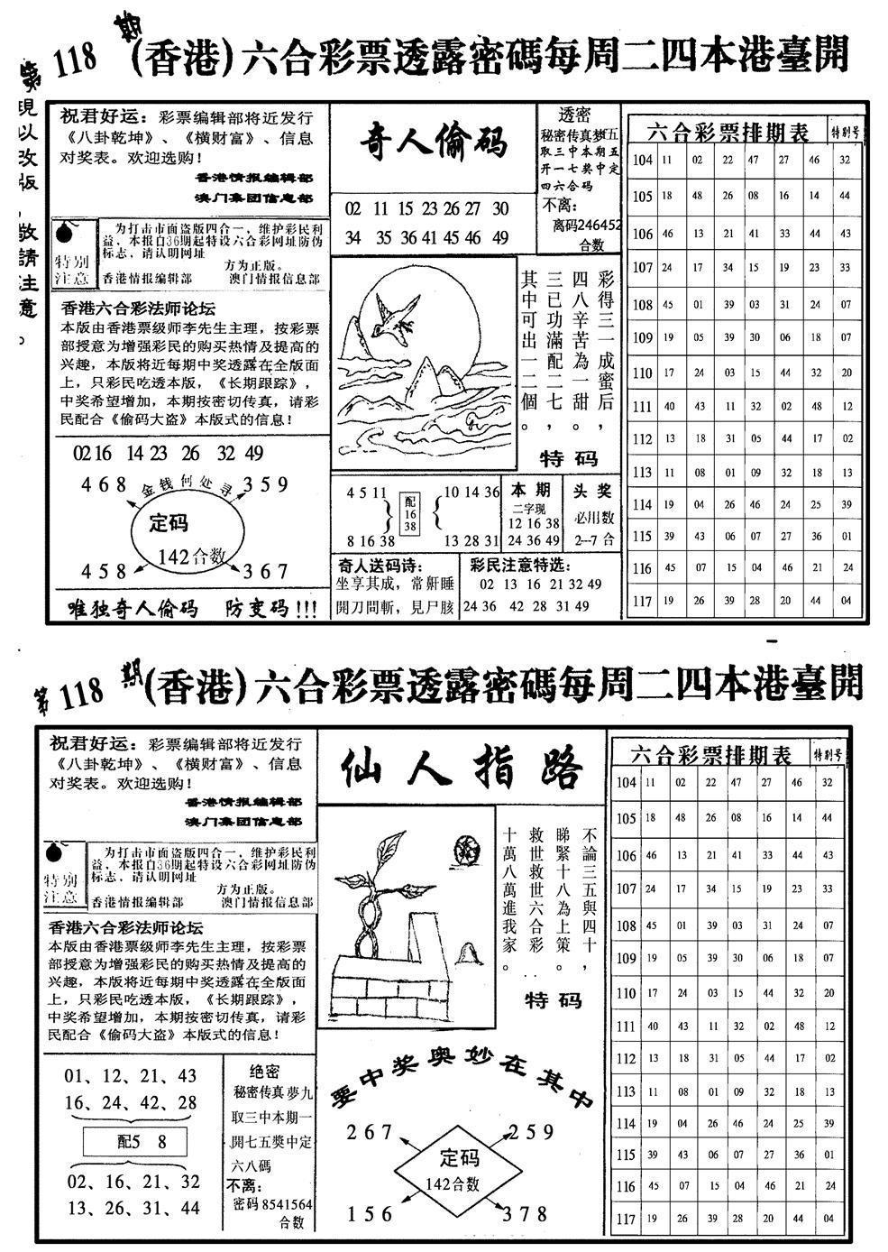 六合彩118期龙仔四合二(黑白)