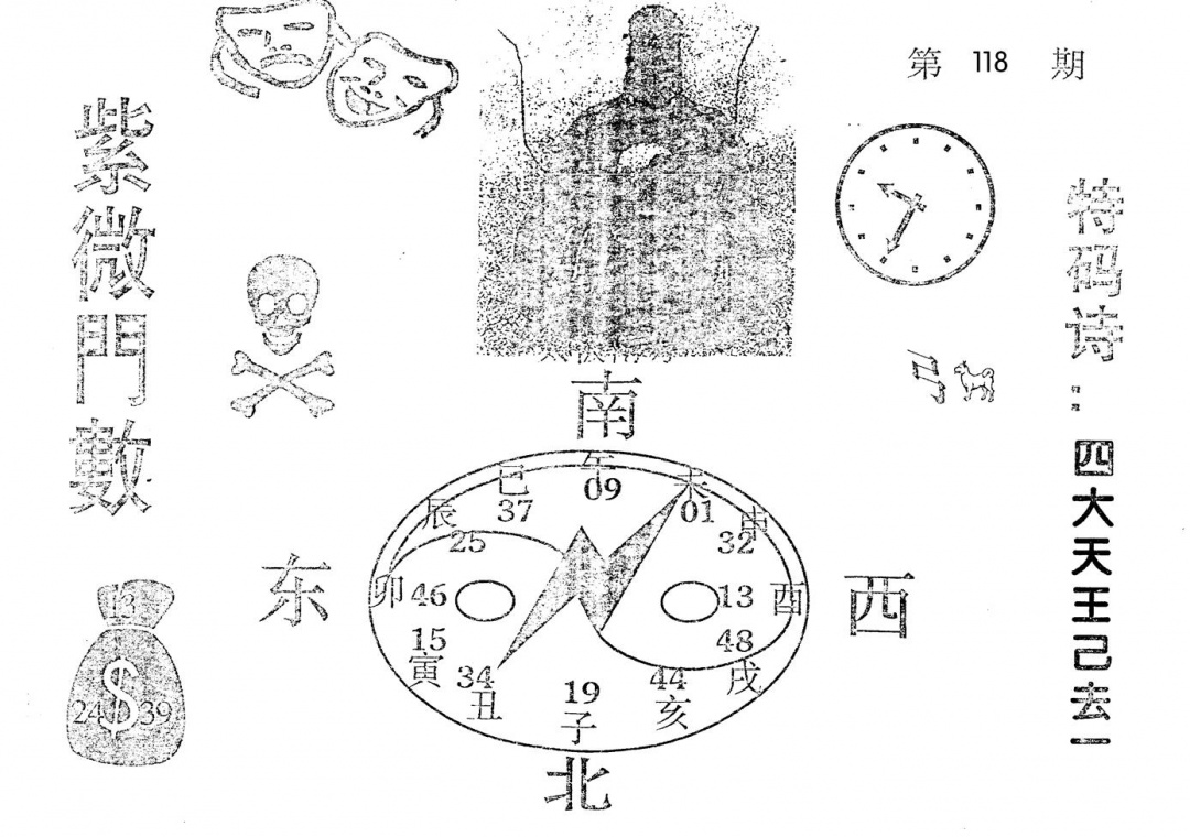 六合彩118期老版紫微门数(黑白)