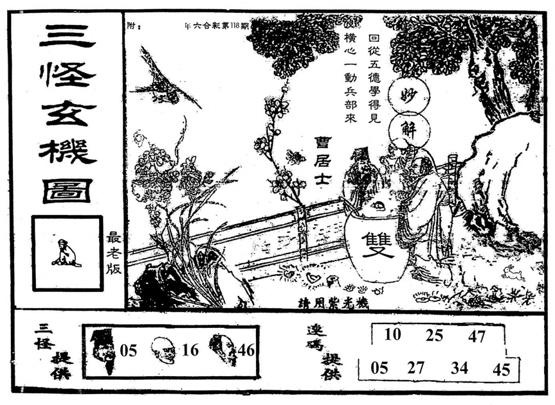 六合彩118期老版三怪(黑白)