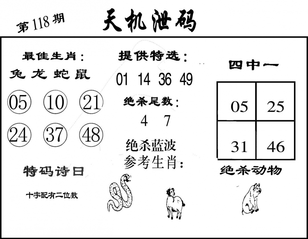 六合彩118期天机泄码(黑白)
