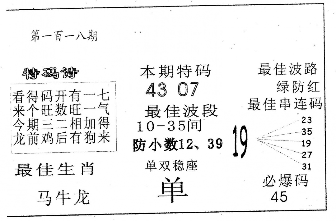 六合彩118期六合赌神(黑白)