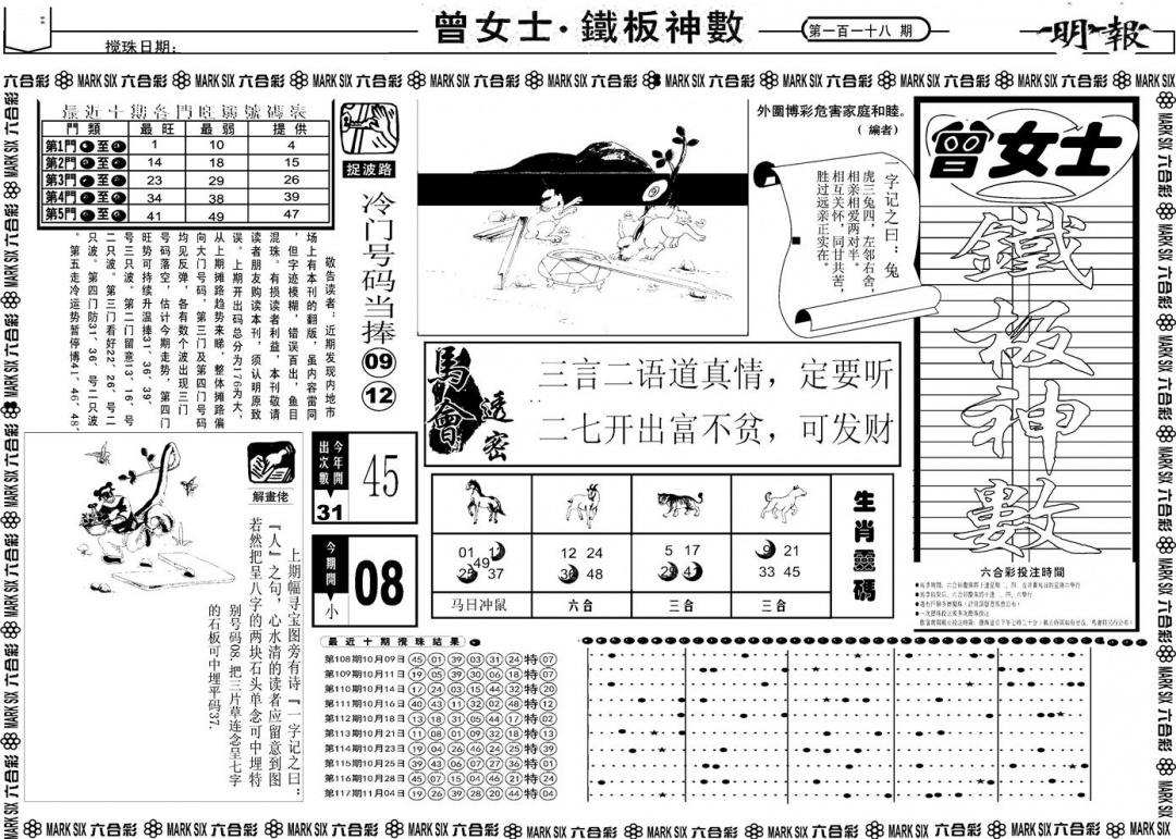 六合彩118期另版曾女士铁板A(黑白)