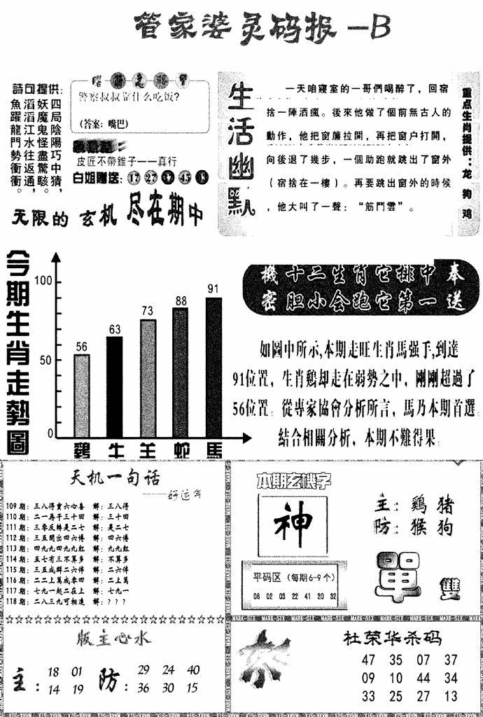六合彩118期管家婆灵码报B(新图)(黑白)