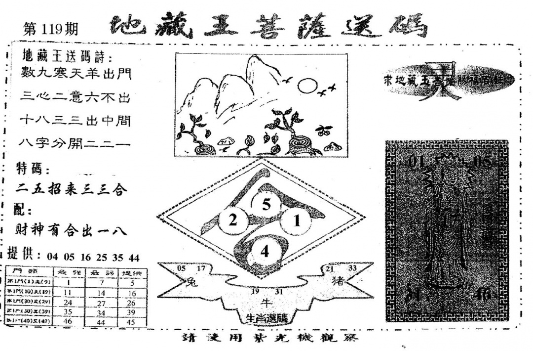 六合彩119期老版地藏王(黑白)