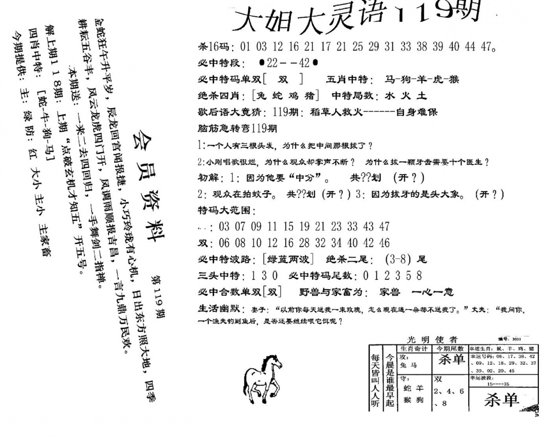 六合彩119期大姐大灵语报(新图)(黑白)