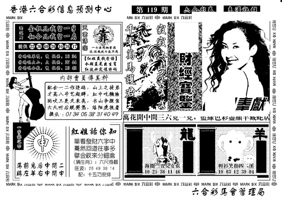 六合彩119期诸葛财经宝鉴(新)(黑白)