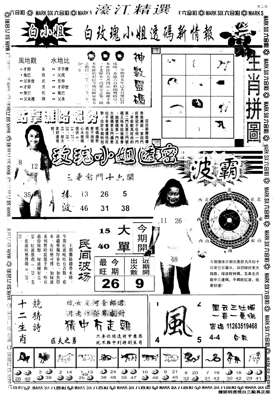 六合彩119期另版濠江精选B(黑白)