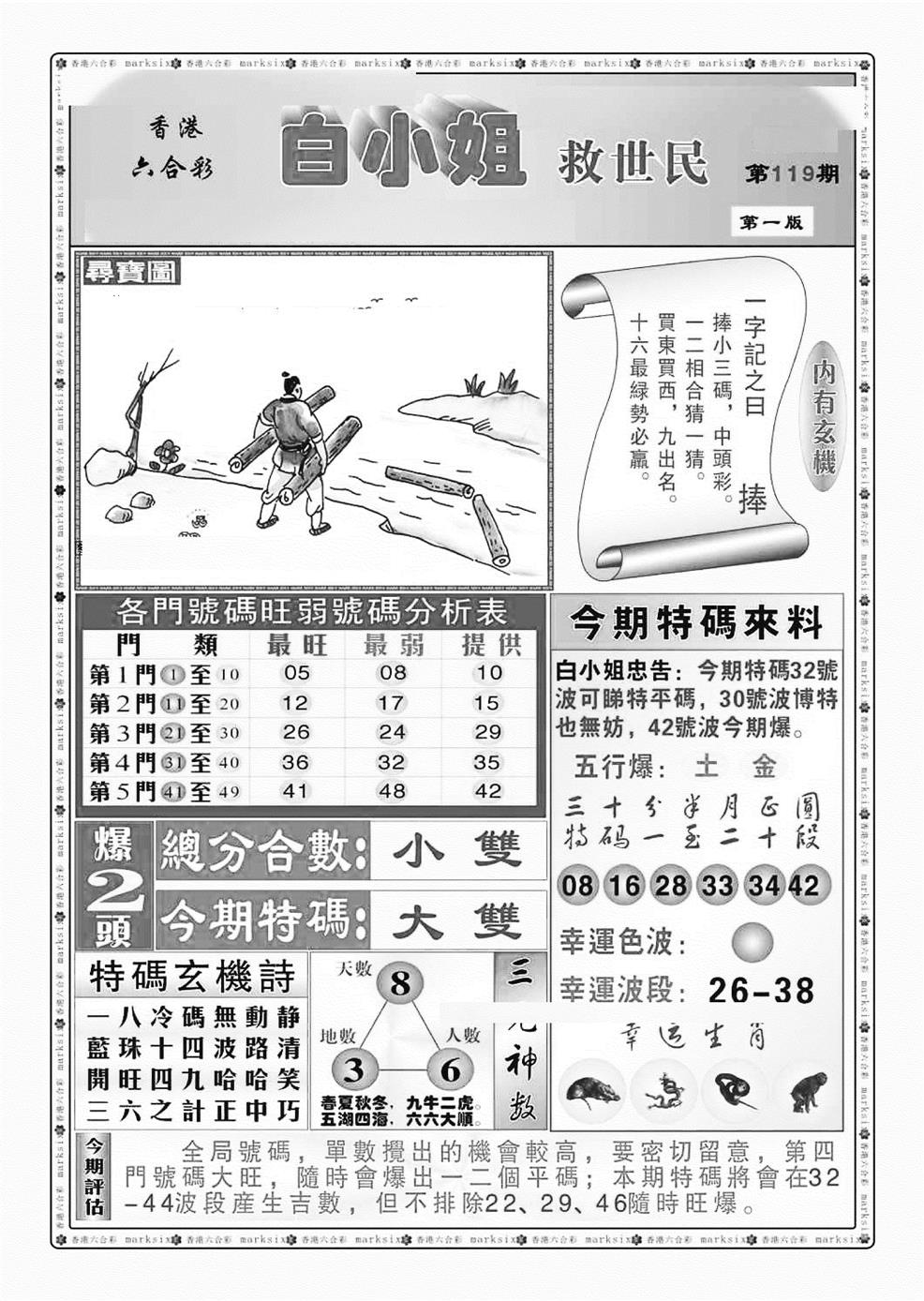 六合彩119期白小姐救世民A（新图）(黑白)