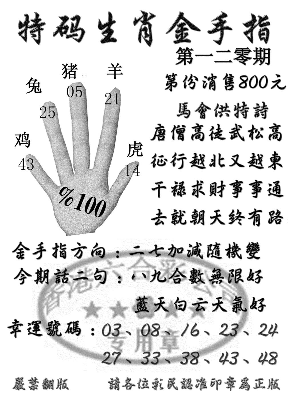 六合彩120期特码金手指(黑白)