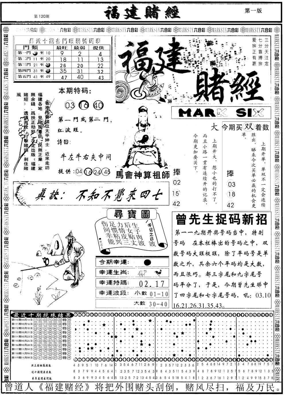 六合彩120期另福建赌经A(黑白)