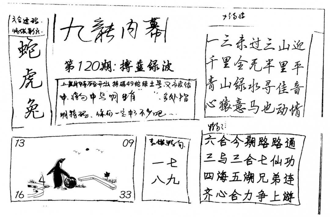 六合彩120期九龙内幕(新图)手写(黑白)