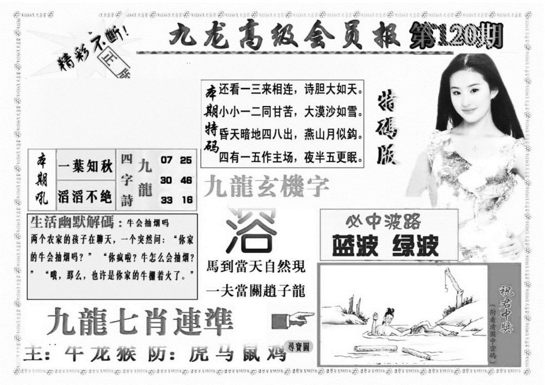 六合彩120期九龙高级会员报(新图)(黑白)