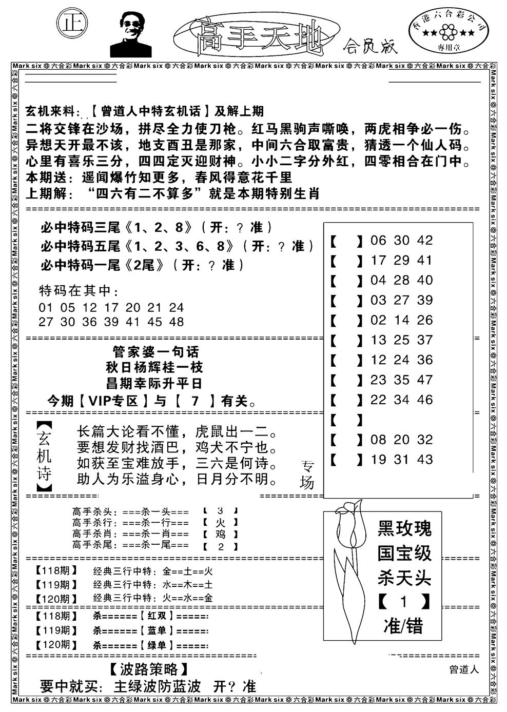 六合彩120期高手天地(黑白)
