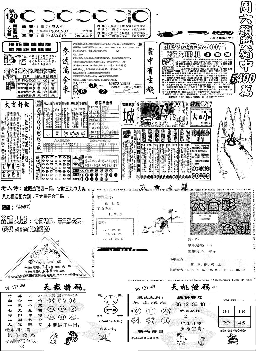 六合彩121期当日报-6(黑白)