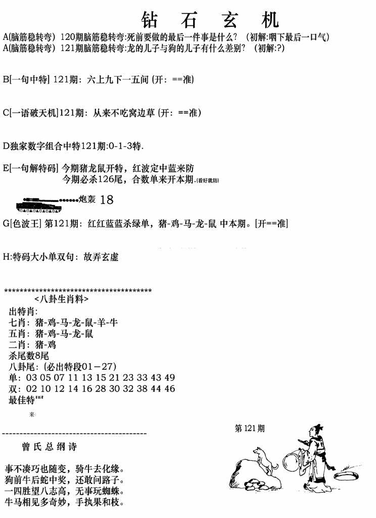 六合彩121期钻石玄机A(新图)(黑白)