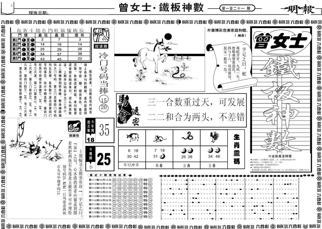 六合彩121期另版曾女士铁板A(黑白)