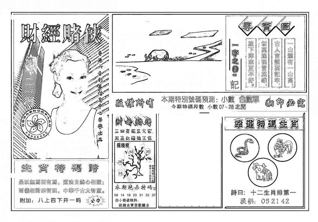 六合彩121期六合彩大三元(新图)(黑白)