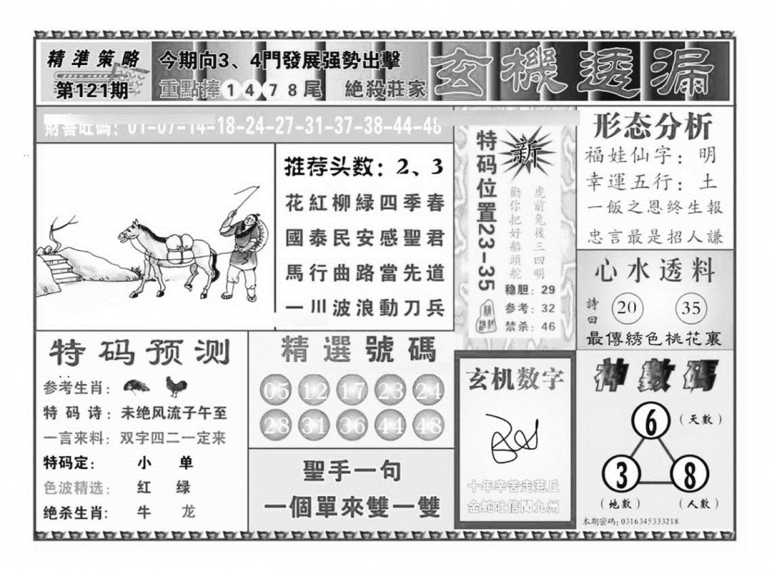 六合彩121期玄机透漏（新图）(黑白)