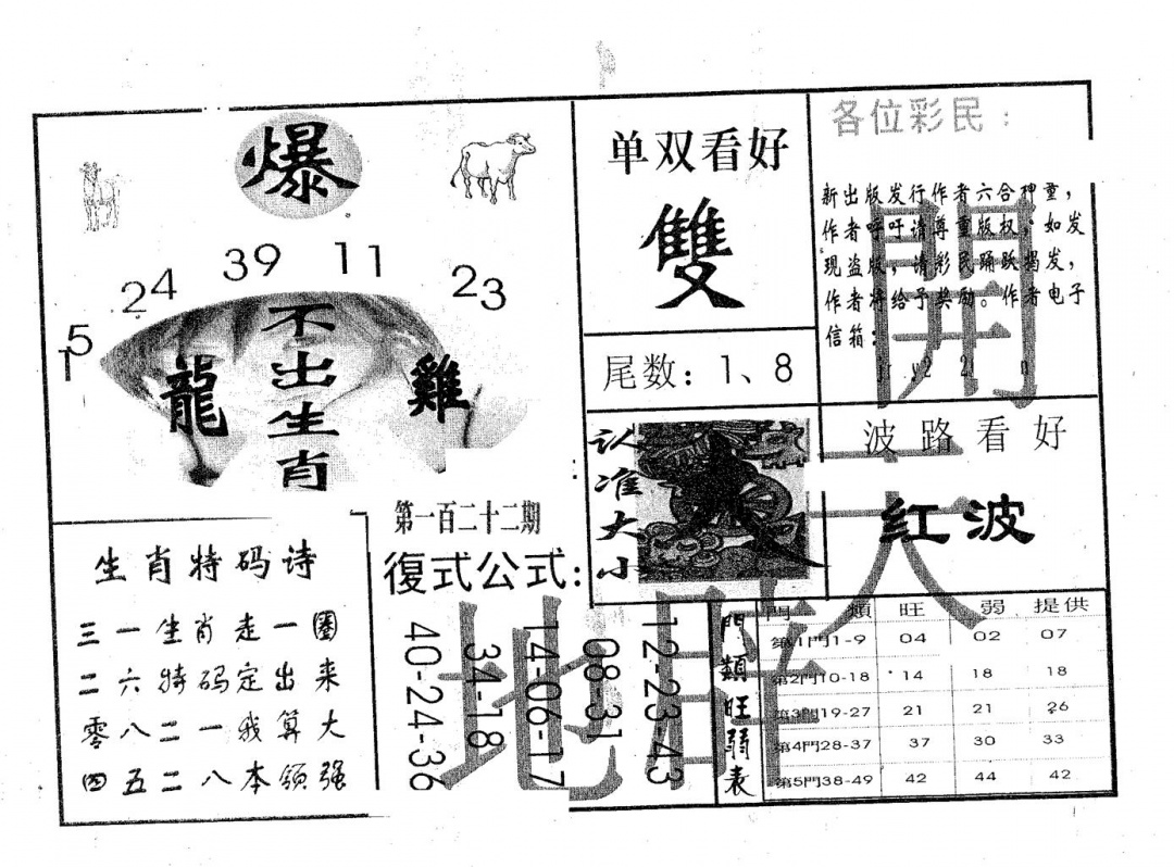 六合彩122期开天辟地(黑白)