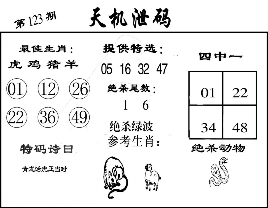 六合彩123期天机泄码(黑白)