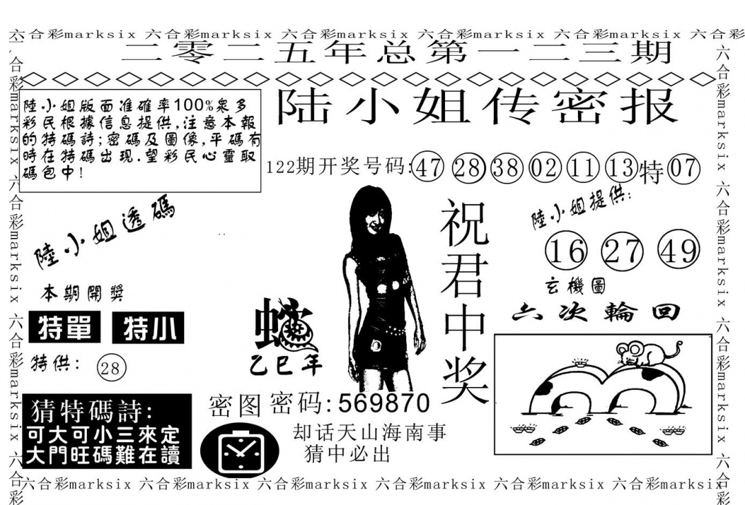 六合彩123期陆小姐传密A(黑白)