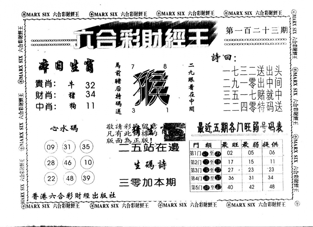 六合彩123期另版财经王一(黑白)
