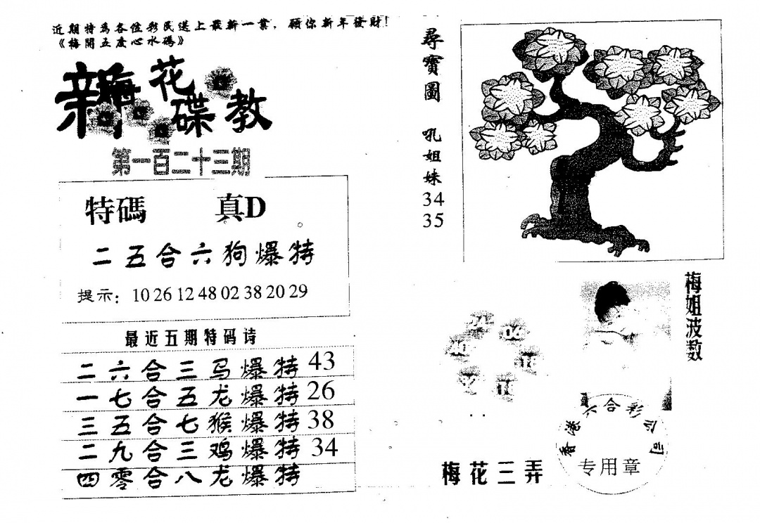 六合彩123期新花碟教(黑白)