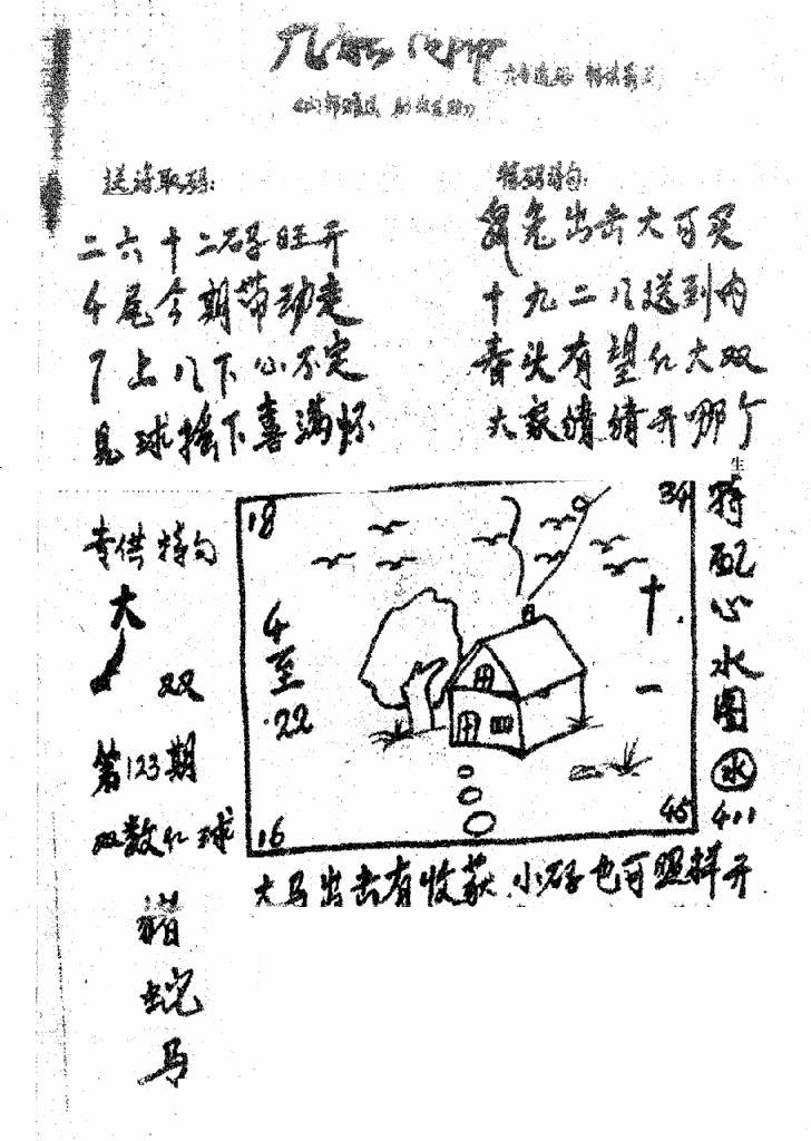 六合彩123期香港九龙传真3(手写版)(黑白)