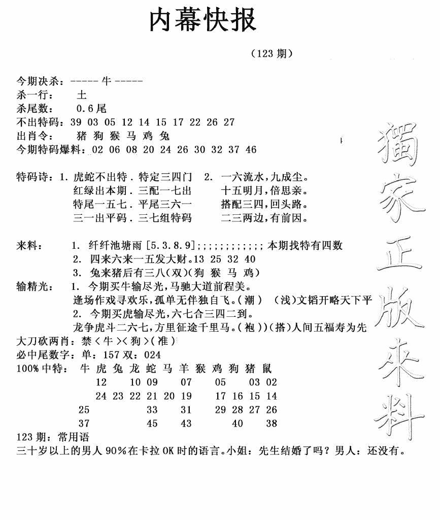 六合彩123期内幕快报(新图)(黑白)