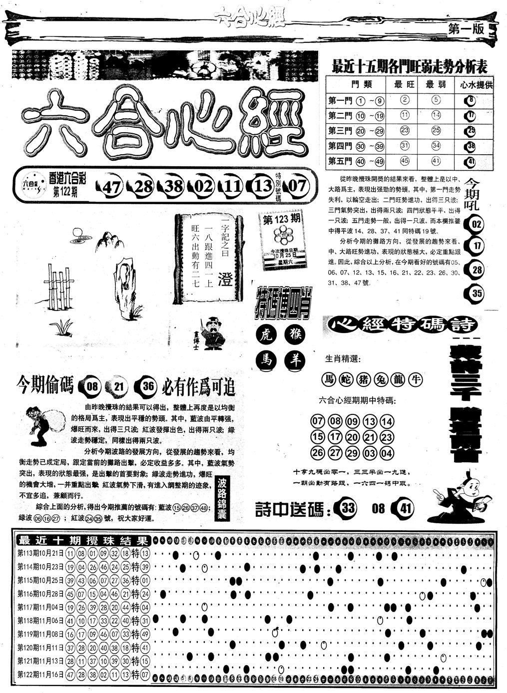 六合彩123期另版六合心经A(黑白)