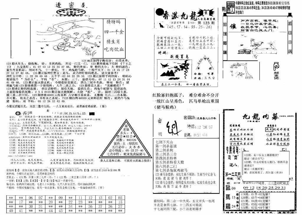 六合彩123期另新透密数B(新)(黑白)