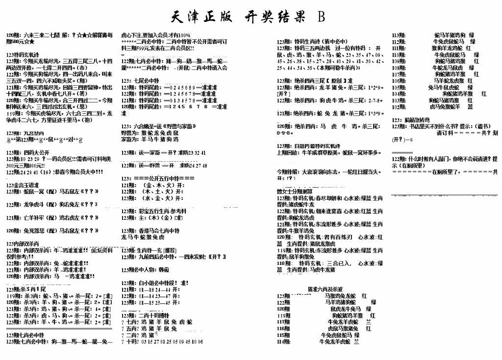 六合彩123期天津正版开奖结果B(黑白)