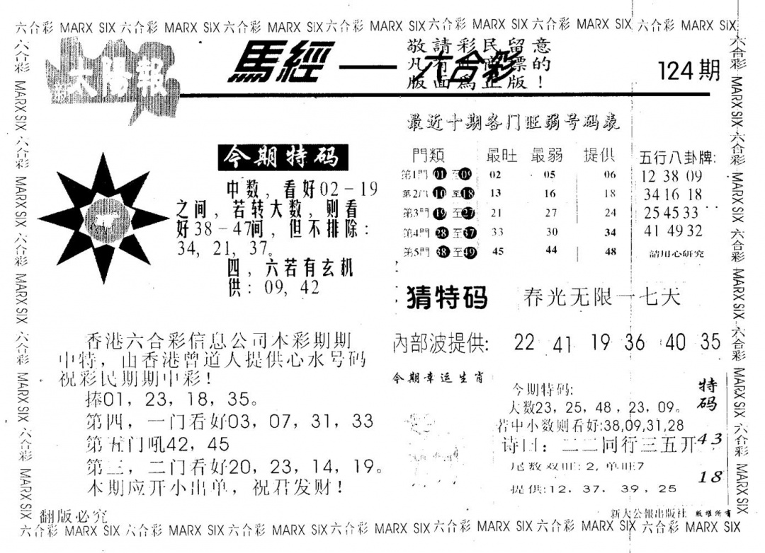 六合彩124期太阳报(黑白)