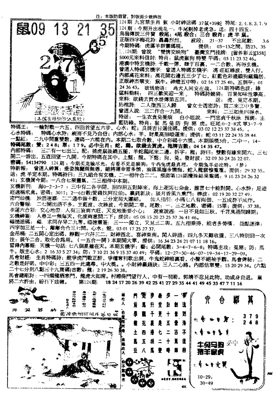 六合彩124期平西版彩霸王B(黑白)